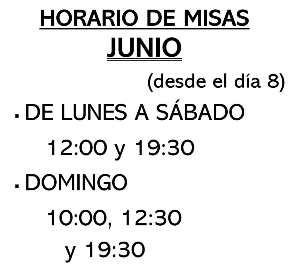 horario de misas en junio